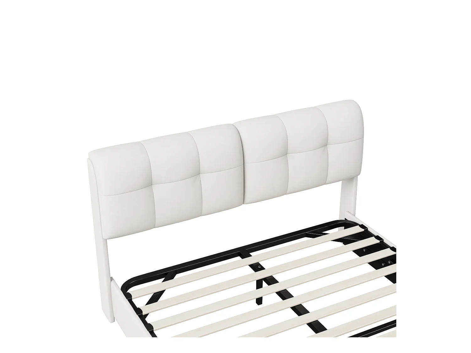 Lit 160x200 avec Sommier LED, lit double avec sommier à lattes et coffre de lit, en velours, Blanc