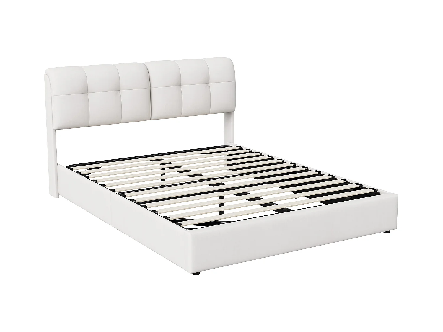 Lit 160x200 avec Sommier LED, lit double avec sommier à lattes et coffre de lit, en velours, Blanc