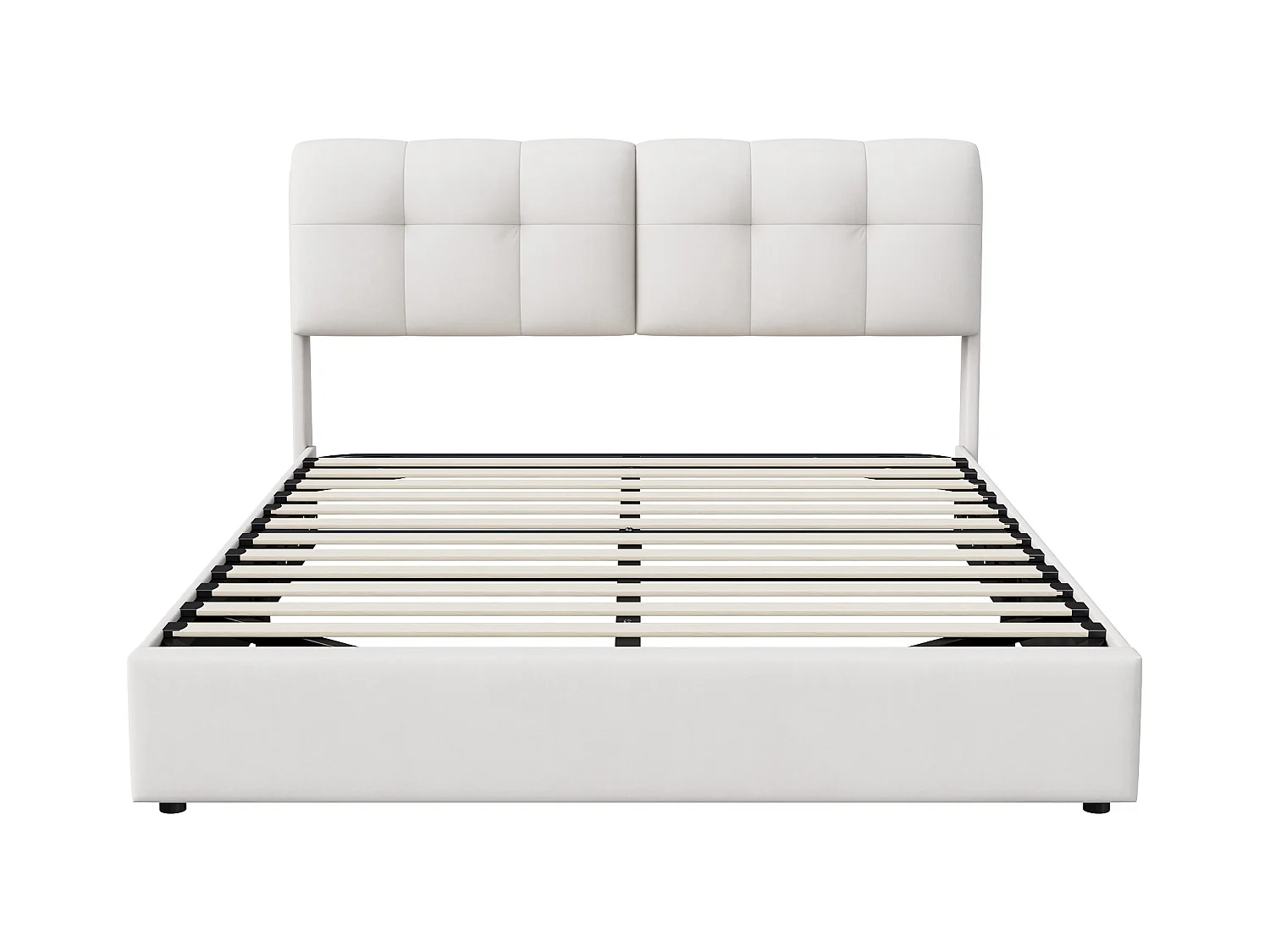 Lit 160x200 avec Sommier LED, lit double avec sommier à lattes et coffre de lit, en velours, Blanc