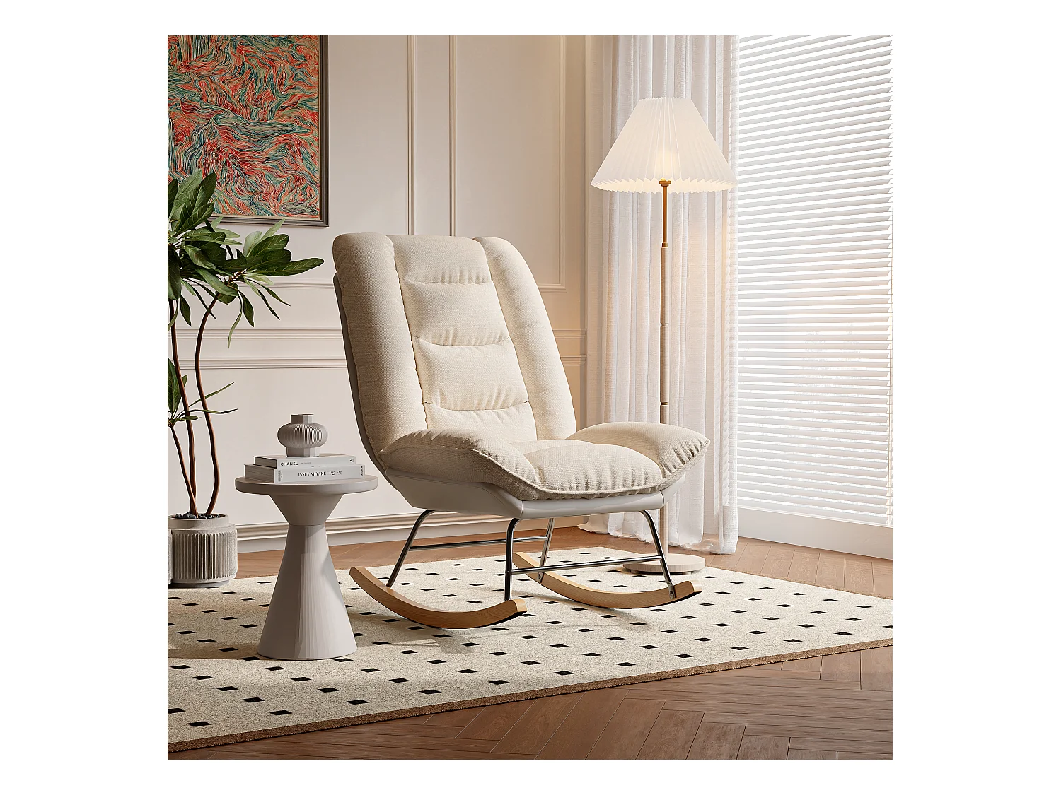 Fauteuil à bascule rembourré avec dossier réglable pour salon - chambre à coucher, balcon