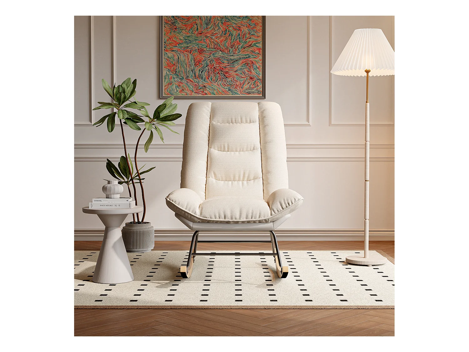 Fauteuil à bascule rembourré avec dossier réglable pour salon - chambre à coucher, balcon