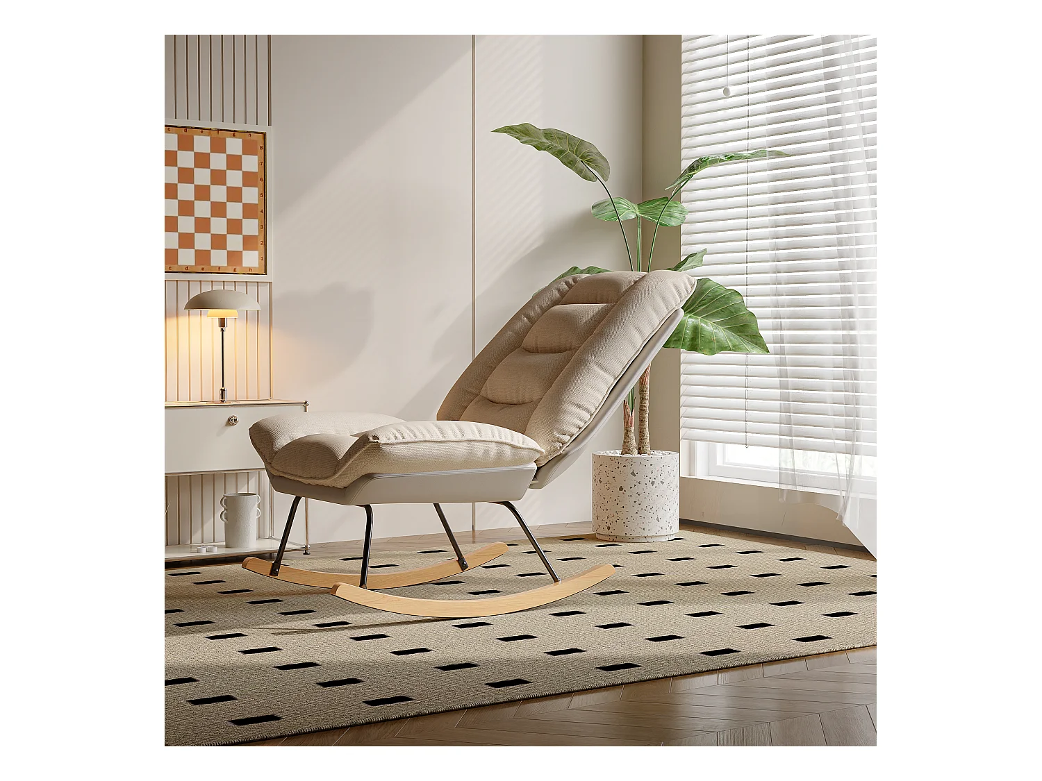 Fauteuil à bascule rembourré avec dossier réglable pour salon - chambre à coucher, balcon