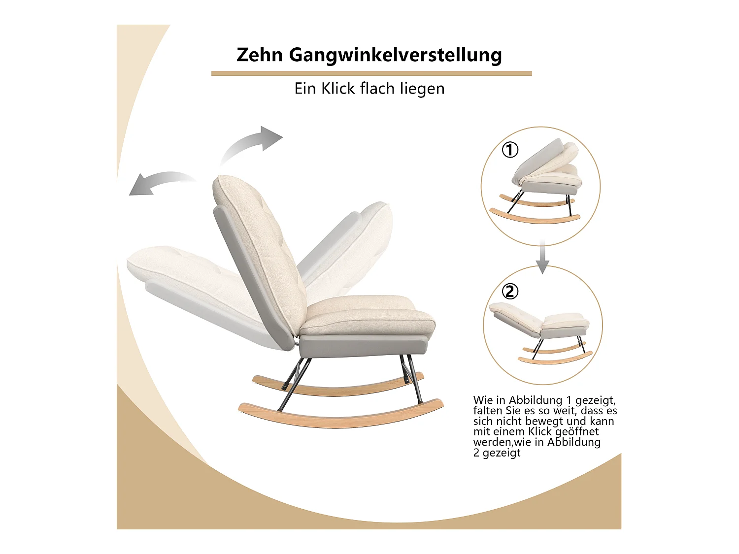 Gepolsterter Schaukelstuhl mit verstellbarer Rückenlehne für Wohnzimmer - Schlafzimmer, Balkon