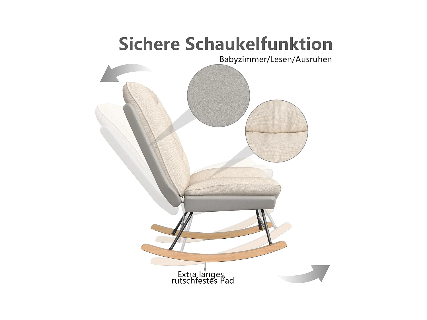 Gepolsterter Schaukelstuhl mit verstellbarer Rückenlehne für Wohnzimmer - Schlafzimmer, Balkon