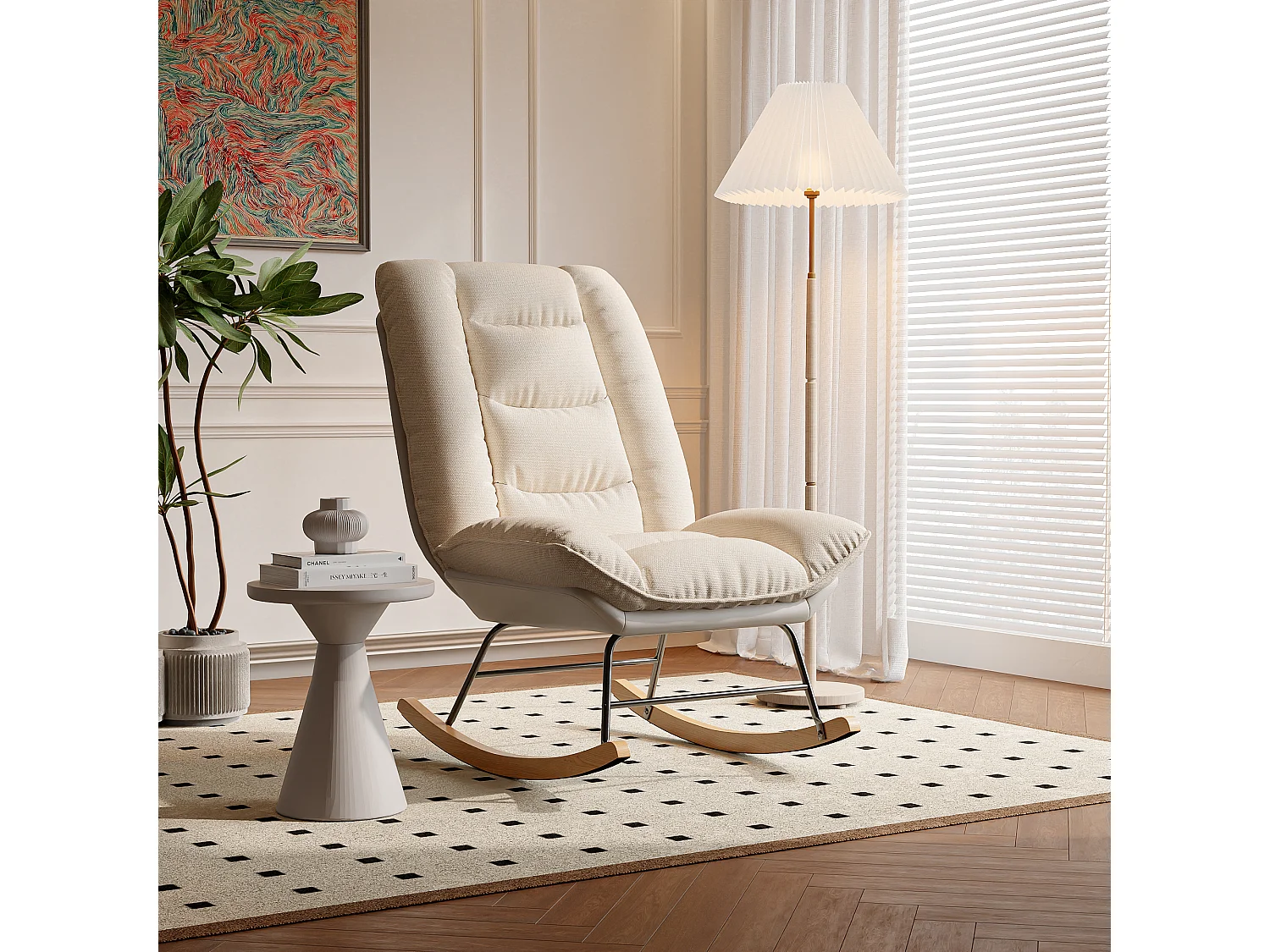 Fauteuil à bascule rembourré avec dossier réglable pour salon - chambre à coucher, balcon