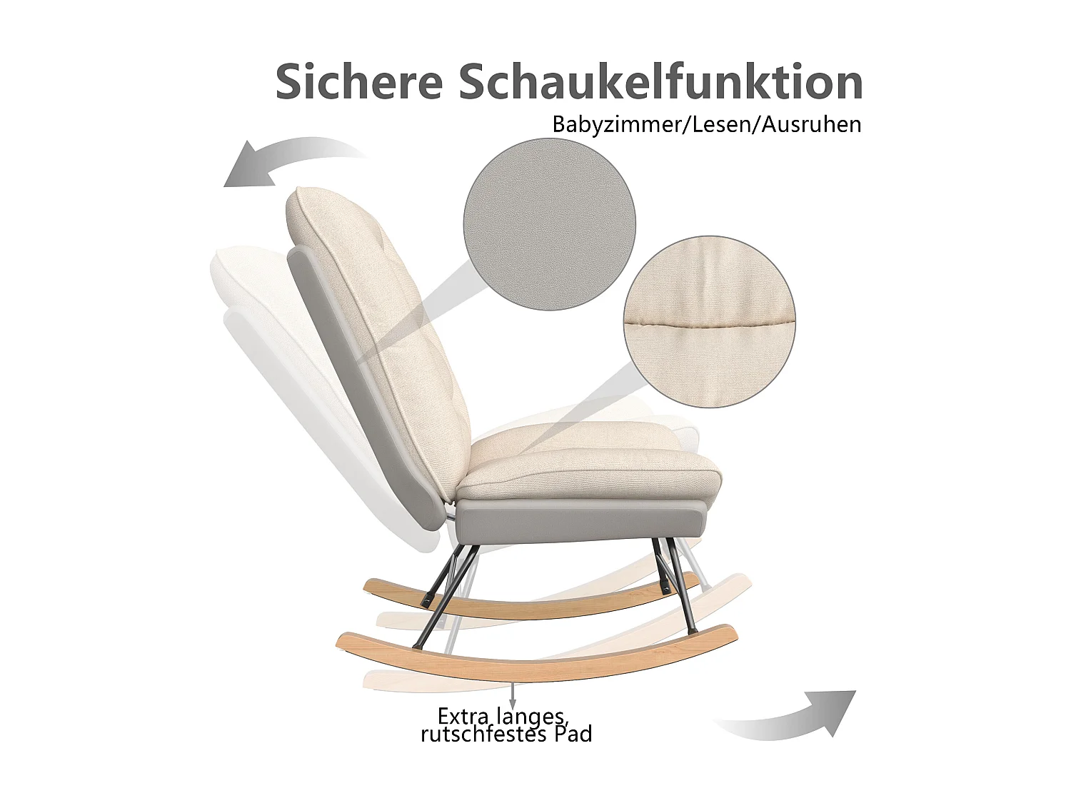 Fauteuil à bascule rembourré avec dossier réglable pour salon - chambre à coucher, balcon