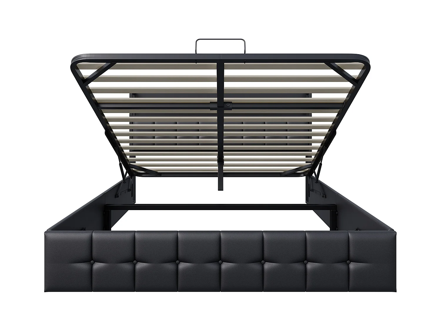 Gepolstertes Bett mit Stauraum 140x200cm in Lederstoff - mit LED und Ladeanschluss - Schwarz