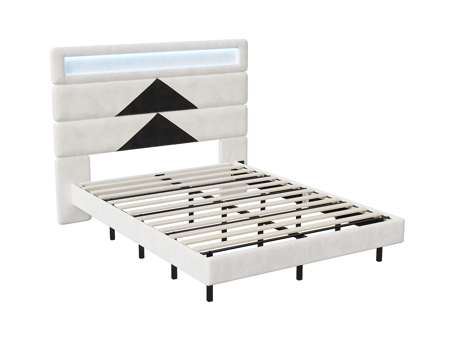 Polsterbett 140x190cm mit USB, Doppelbett mit LED, Stauraumbett mit Rautenkopfteil, Samt
