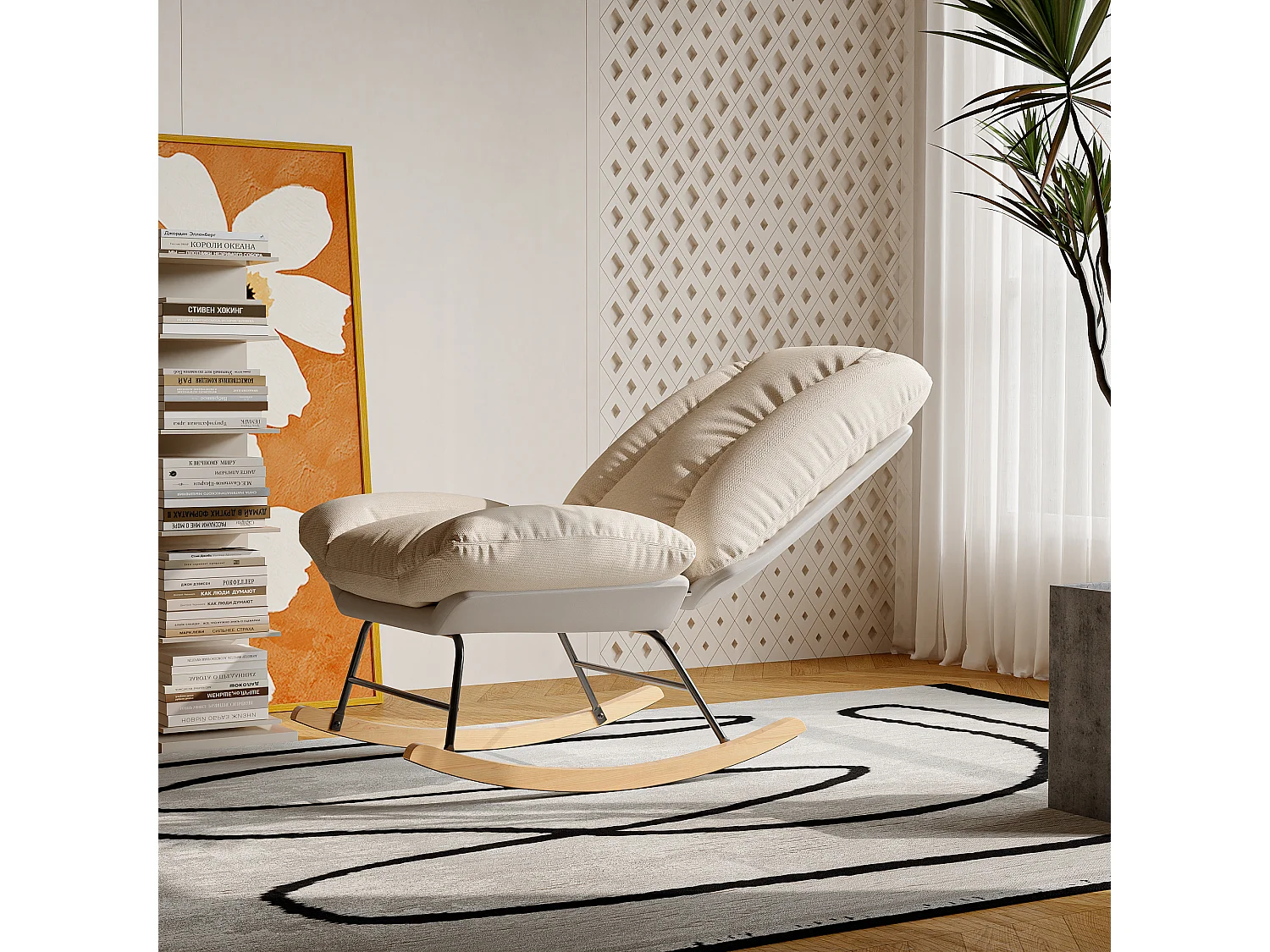 Fauteuil à bascule rembourré - avec dossier réglable, pour salon - chambre à coucher