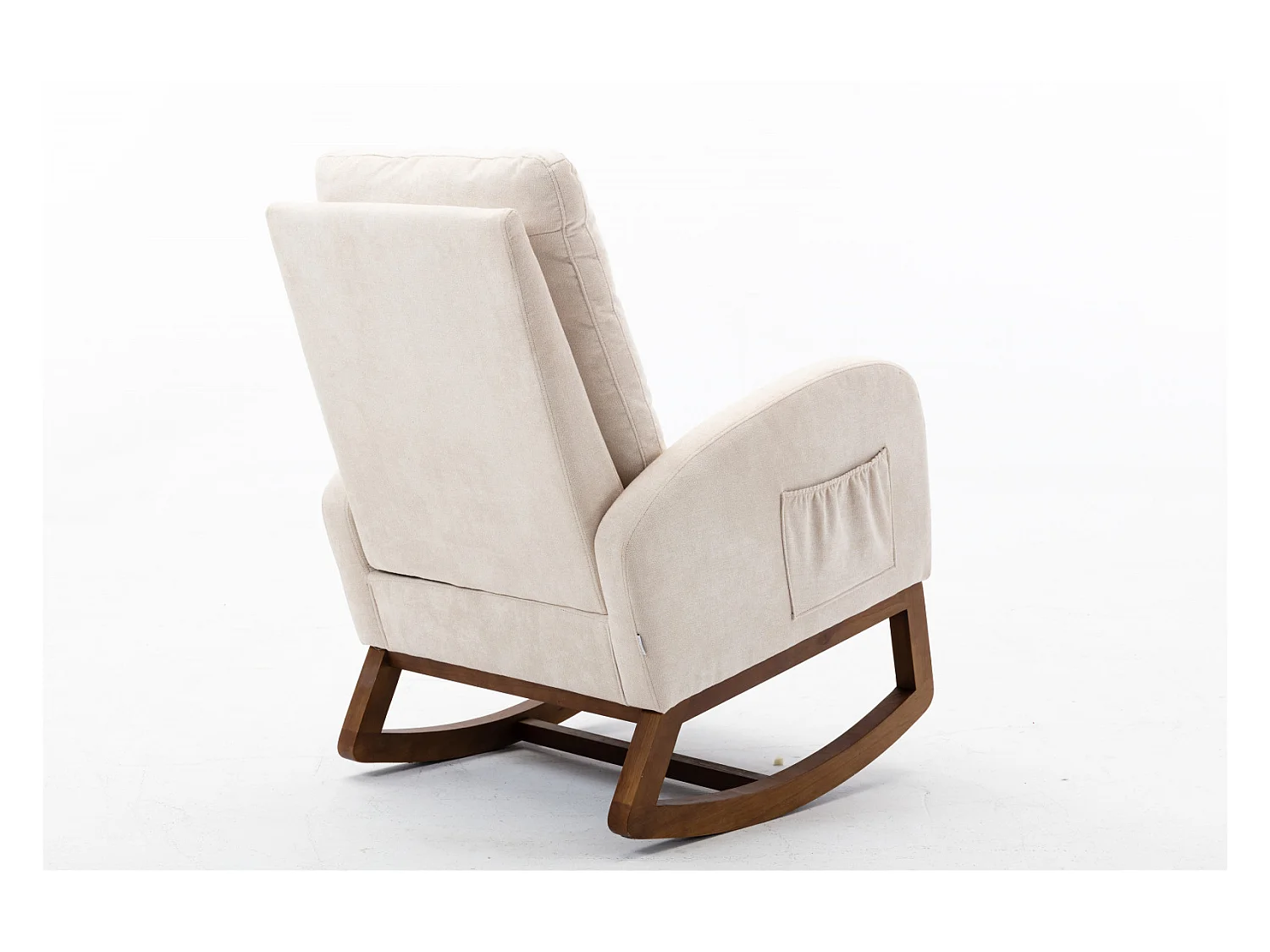 Fauteuil à Bascule - Rocking chair - Dossier Capitonné Pieds en Bois - Beige