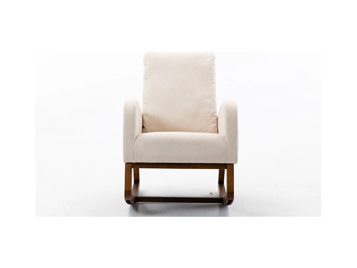 Fauteuil à Bascule - Rocking chair - Dossier Capitonné Pieds en Bois - Beige