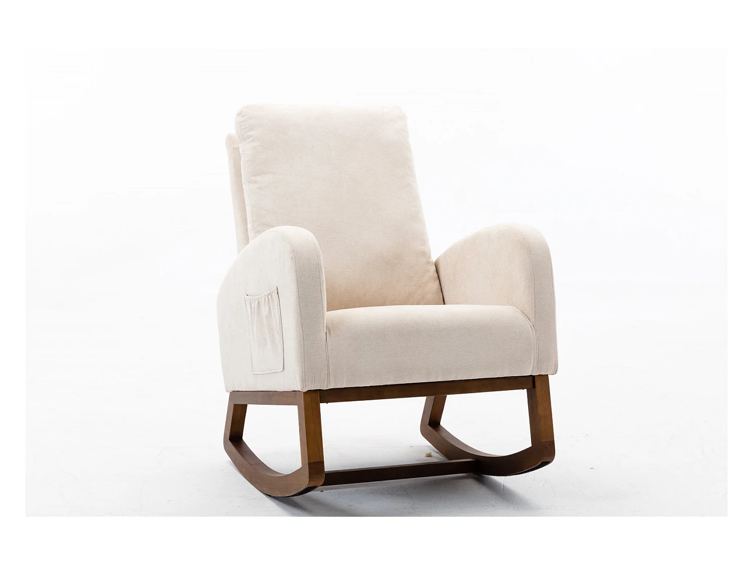 Fauteuil à Bascule - Rocking chair - Dossier Capitonné Pieds en Bois - Beige