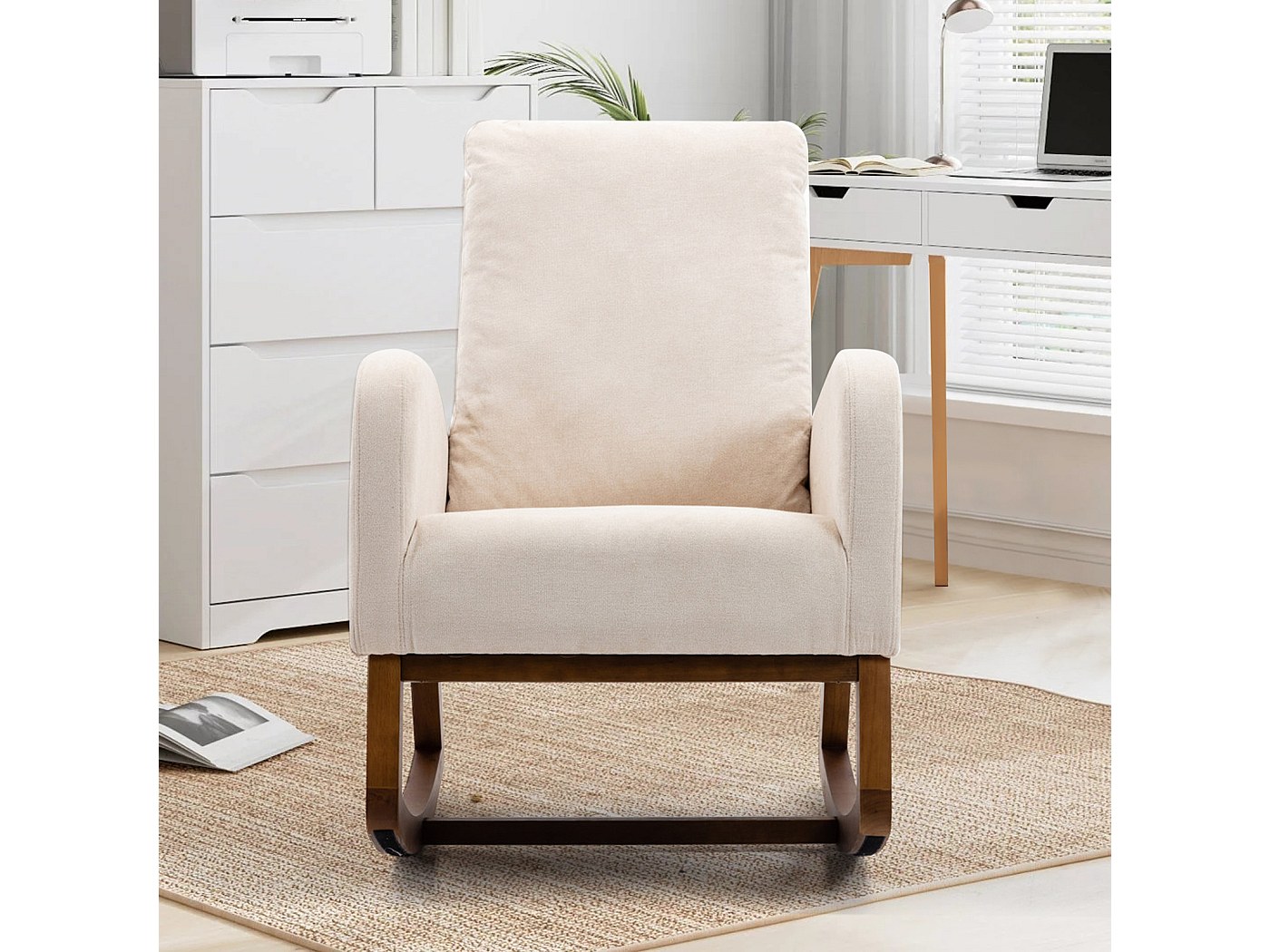 HOMCOM Fauteuil Relax à Bascule Fauteuil Allaitement Avec Repose-pieds Réglable, Poche Latérale