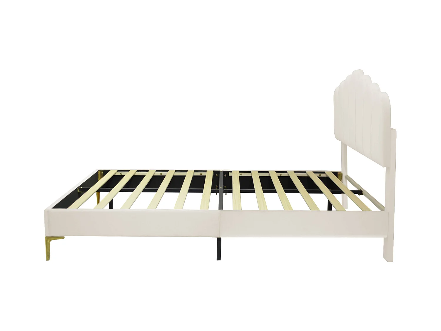 Lit double rembourré en velours - 140x200cm - tête de lit en forme de fleur - Beige