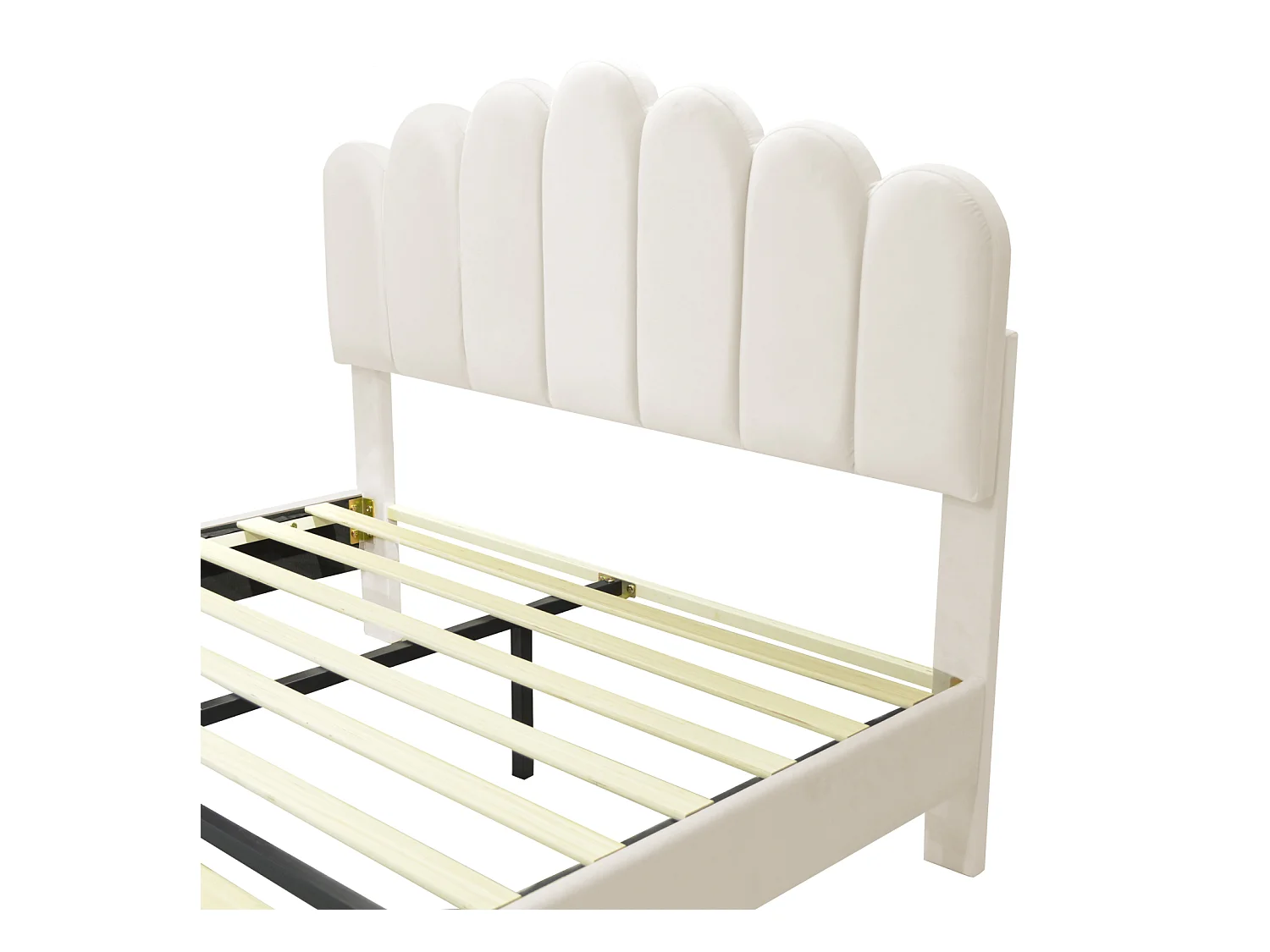 Lit double rembourré en velours - 140x200cm - tête de lit en forme de fleur - Beige