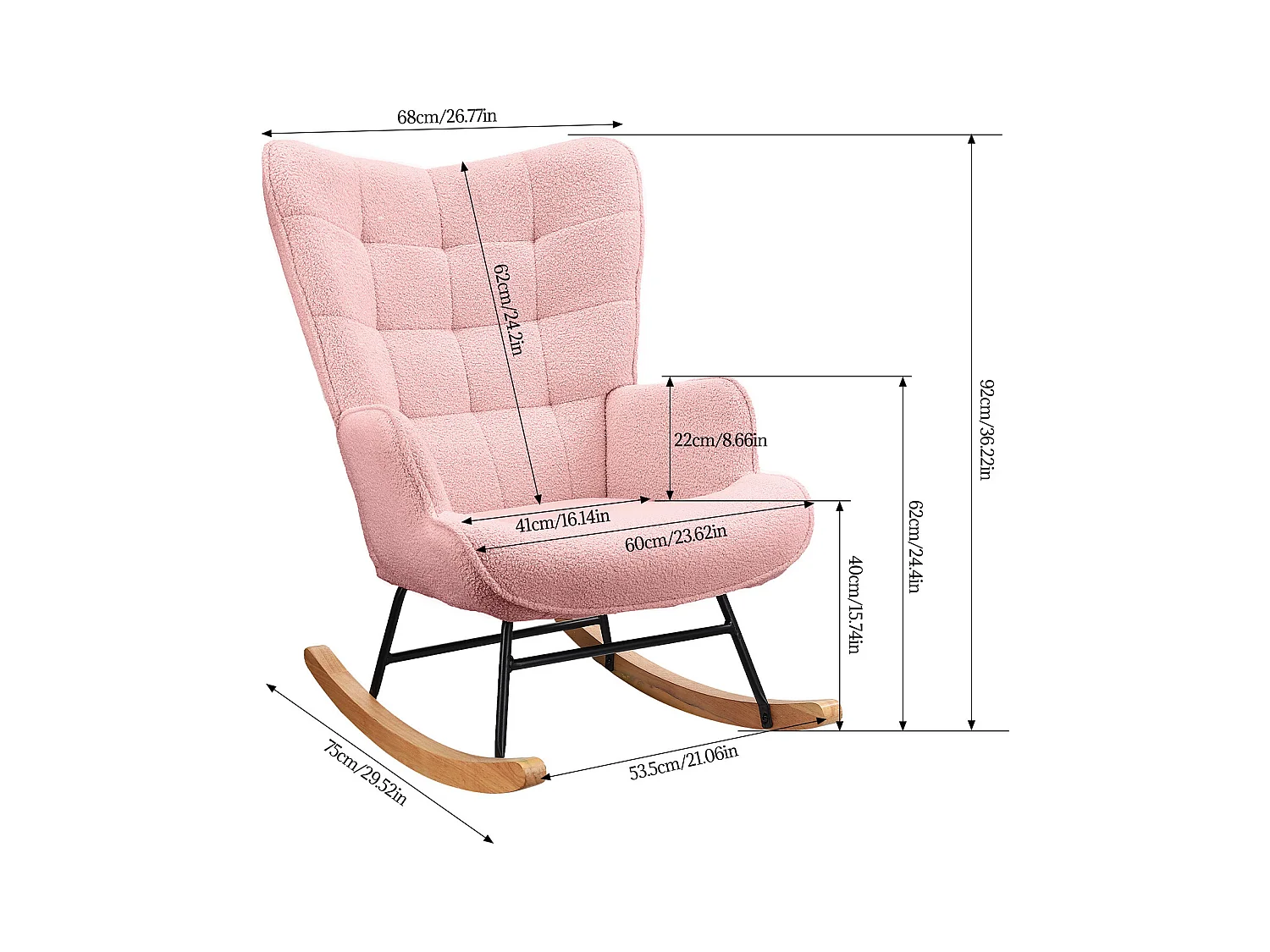 Schaukelstuhl für Erwachsene – Ergonomischer Schaukelstuhl für den Außenbereich – für das Wohnzimmer – Rosa