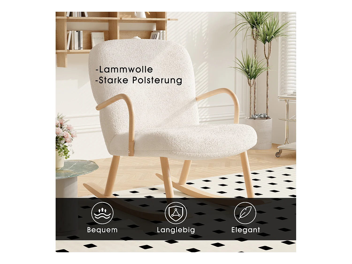 Fauteuil à bascule, fauteuil à bascule, Chaise à Bascule Rembourrée en Velours Teddy