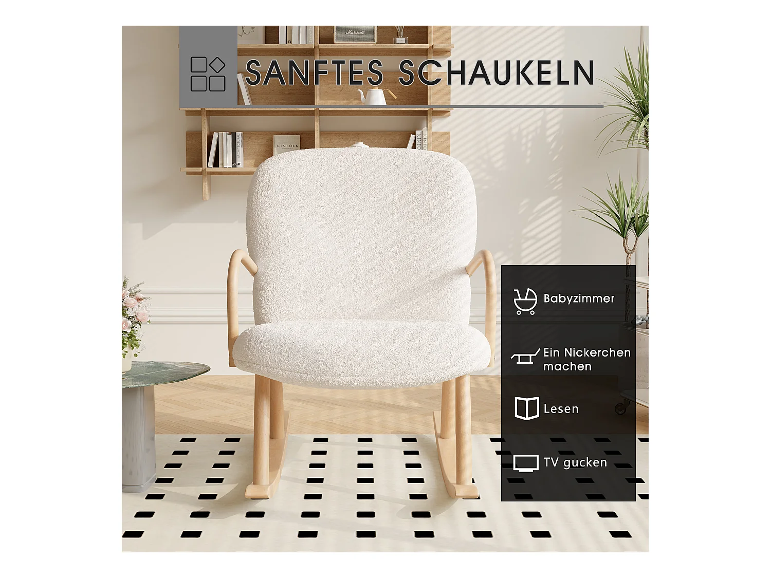 Fauteuil à bascule, fauteuil à bascule, Chaise à Bascule Rembourrée en Velours Teddy