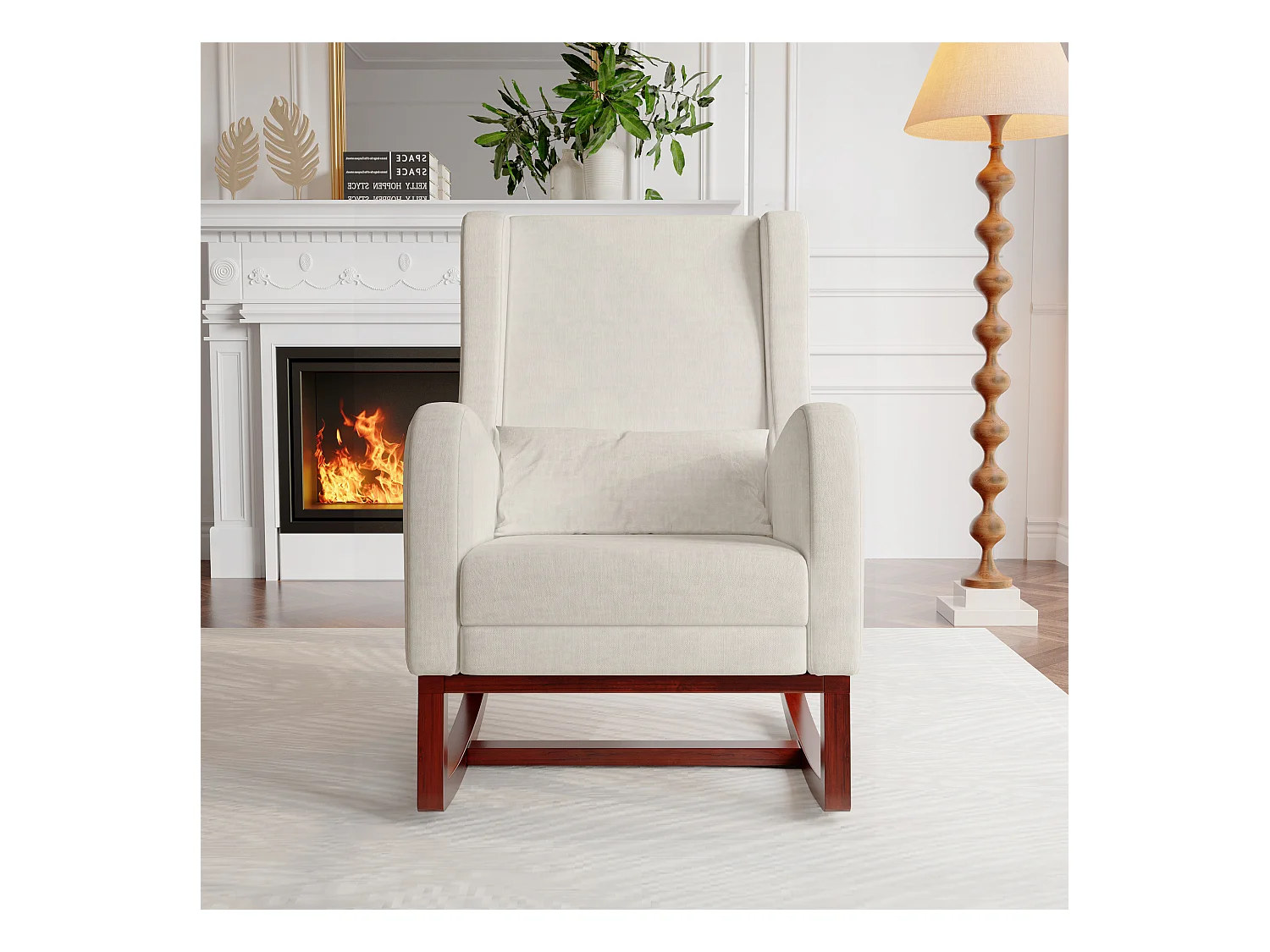 Fauteuil à bascule, Chaise à Bascule - Jambes Rétractable Chaise - Beige