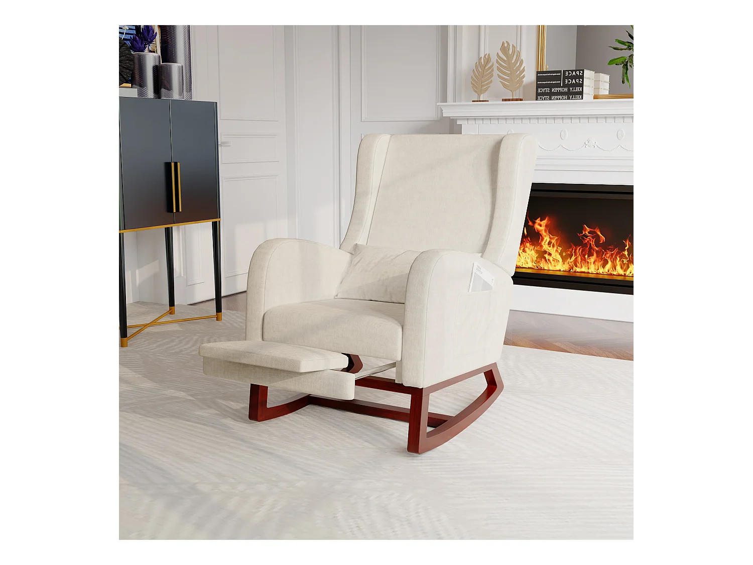 Fauteuil à bascule, Chaise à Bascule - Jambes Rétractable Chaise - Beige