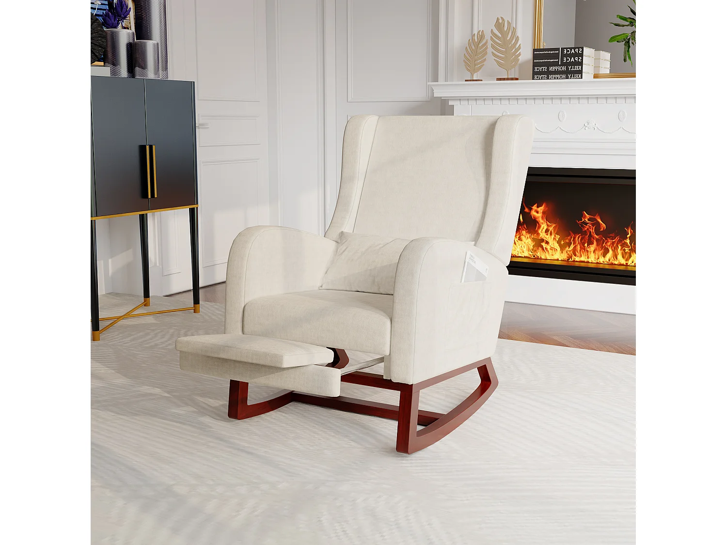 Fauteuil à bascule, Chaise à Bascule - Jambes Rétractable Chaise - Beige