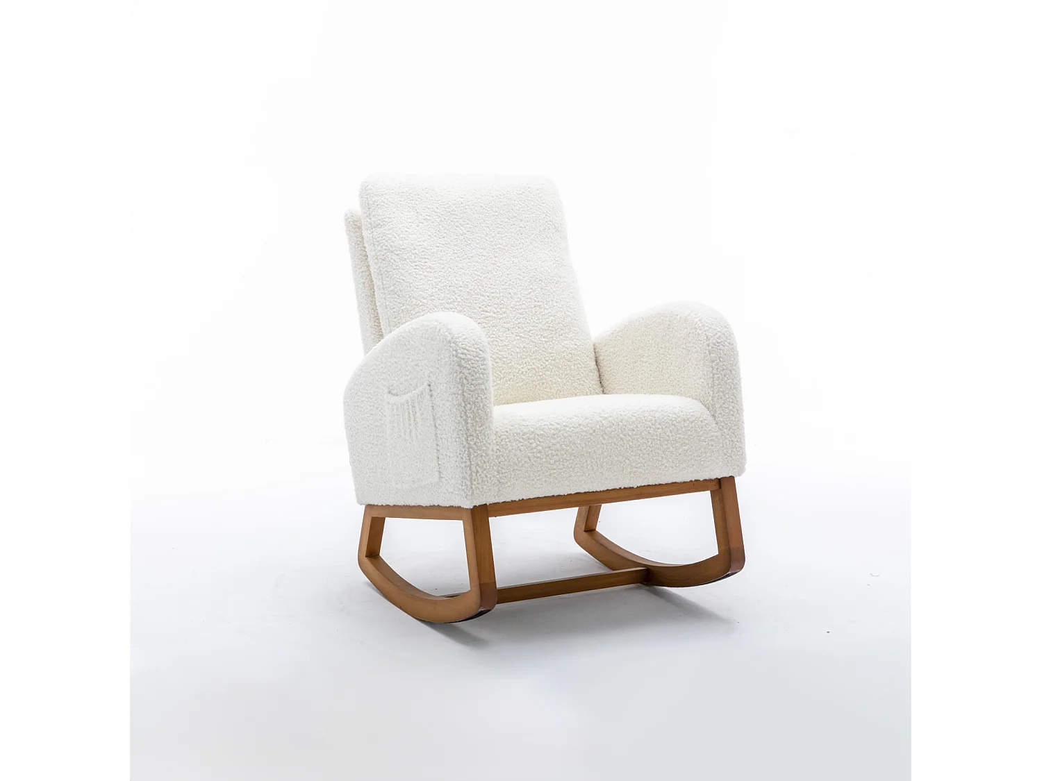 Cadeira de balanço - Encosto acolchoado - Pernas de madeira - Branco