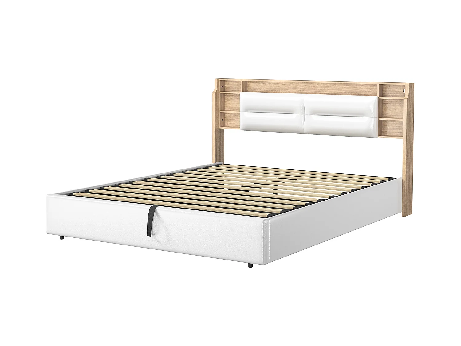 Lit Rembourré 160x200cm lit double avec et LED, lit coffre, lit fonctionnel simili cuir, blanc