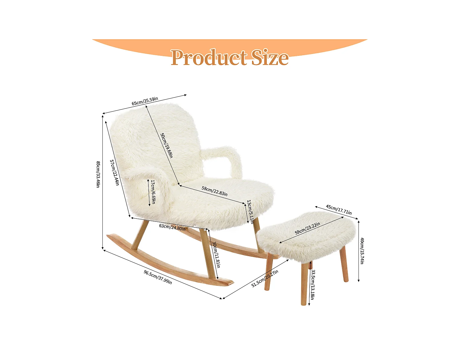 Chaise à Bascule avec Repose - Pieds, Fauteuil Bascule, avec Pieds en E' Bois Métal, Blanc