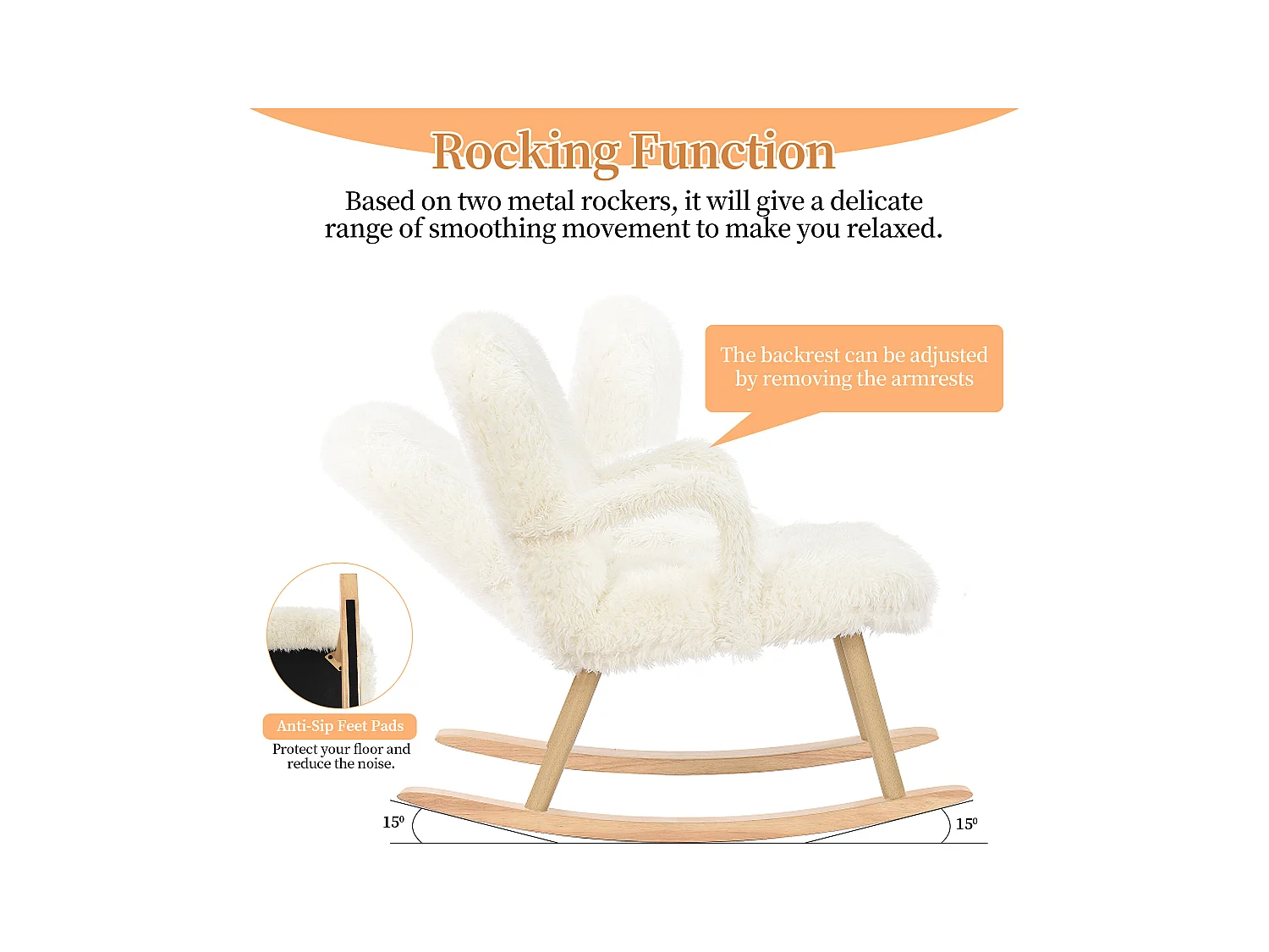 Chaise à Bascule avec Repose - Pieds, Fauteuil Bascule, avec Pieds en E' Bois Métal, Blanc