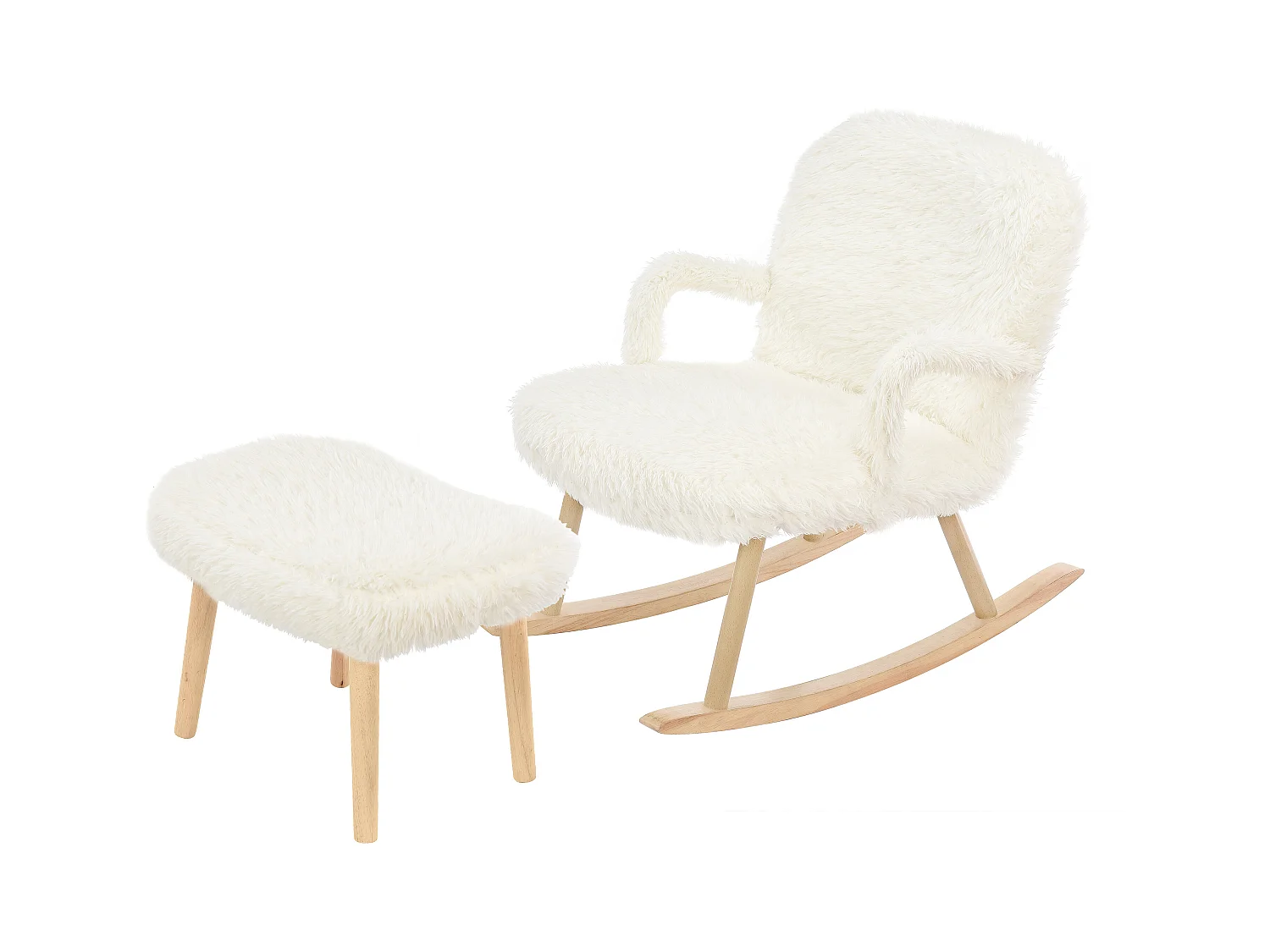 Chaise à Bascule avec Repose - Pieds, Fauteuil Bascule, avec Pieds en E' Bois Métal, Blanc