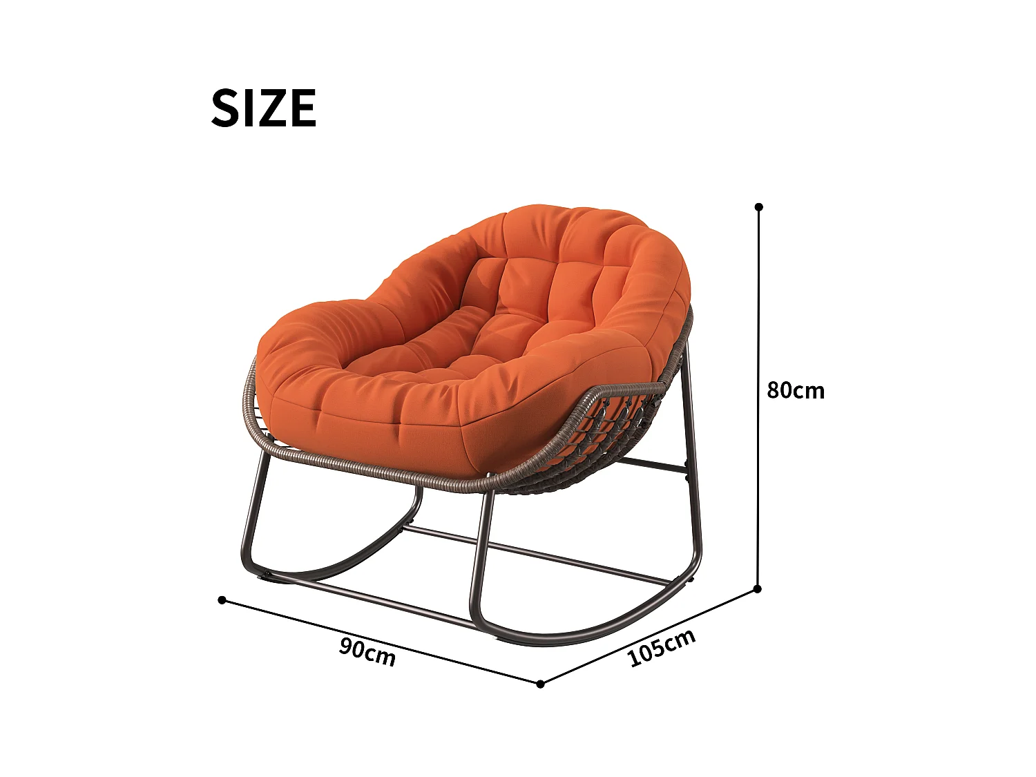 Schaukelstuhl - Übergroßer Schaukelstuhl - mit gepolsterter Sitzfläche, Orange