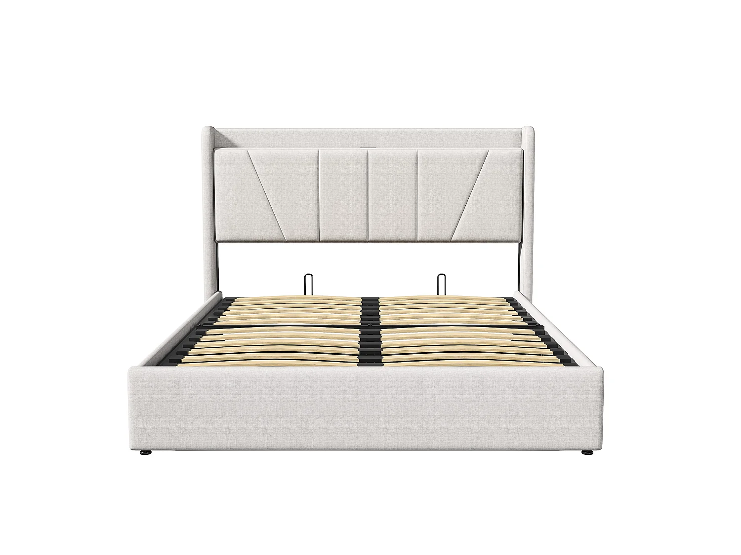 Letto contenitore 160x200 con USB e Type C, letto imbottito con rete a doghe, letto matrimoniale, beige