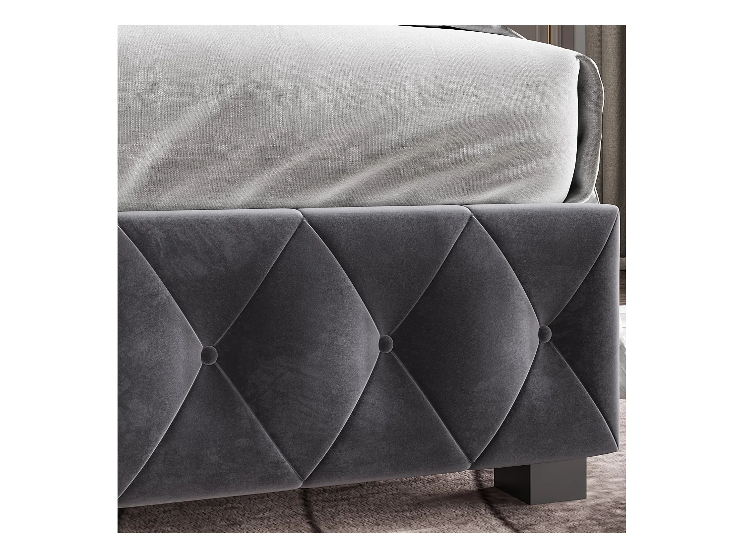 Lit coffre rembourré en velours - décoré de rivets - avec sommier à lattes - 180x200cm - Gris