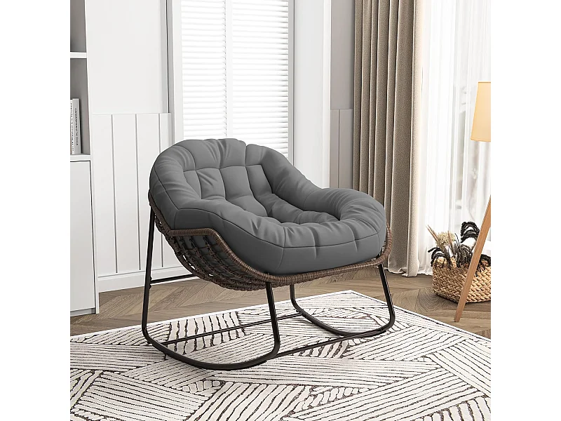 Fauteuil à Bascule - Chaise à Bascule Surdimensionnée - avec Assise Capitonnée, Gris