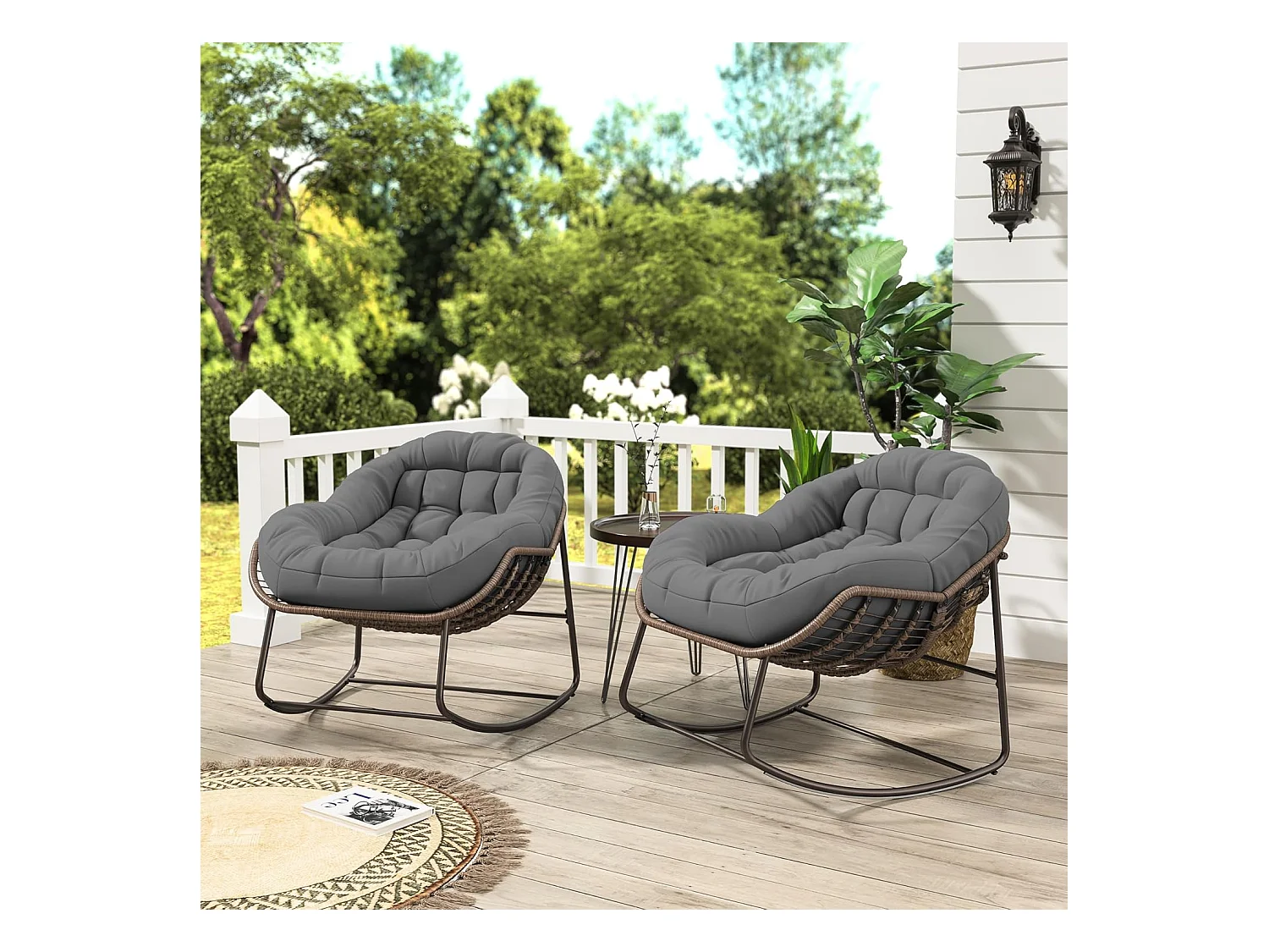 Schaukelstuhl - Übergroßer Schaukelstuhl - mit gepolsterter Sitzfläche, Grau