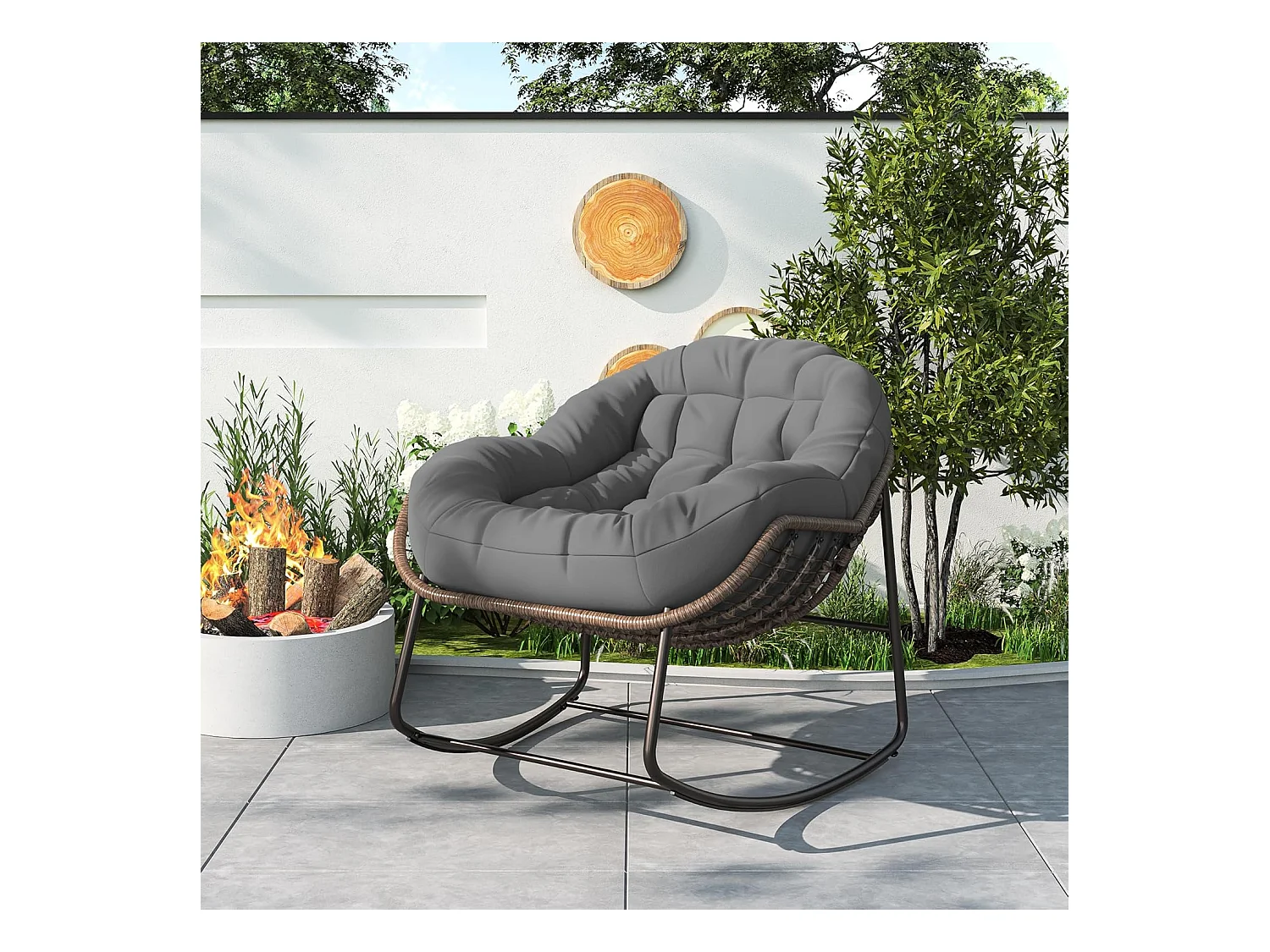 Schaukelstuhl - Übergroßer Schaukelstuhl - mit gepolsterter Sitzfläche, Grau