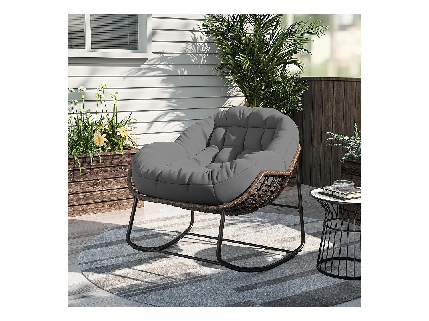 Schaukelstuhl - Übergroßer Schaukelstuhl - mit gepolsterter Sitzfläche, Grau