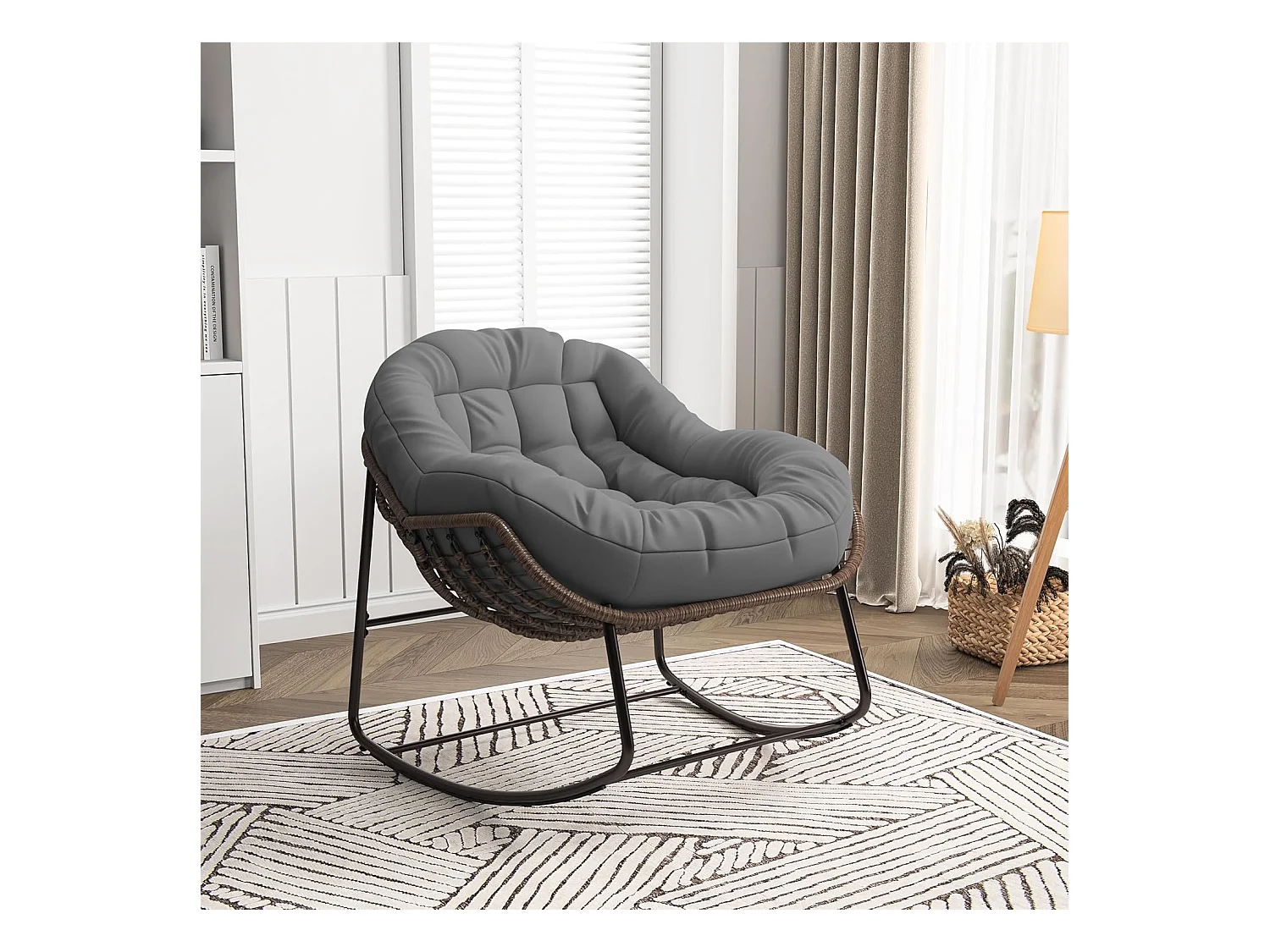 Schommelstoel - Oversized schommelstoel - met gestoffeerde zitting, grijs