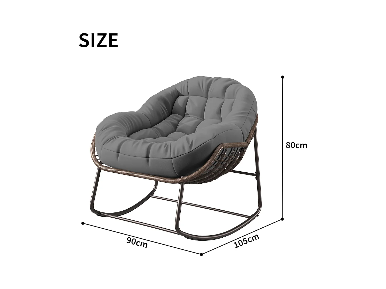 Schommelstoel - Oversized schommelstoel - met gestoffeerde zitting, grijs