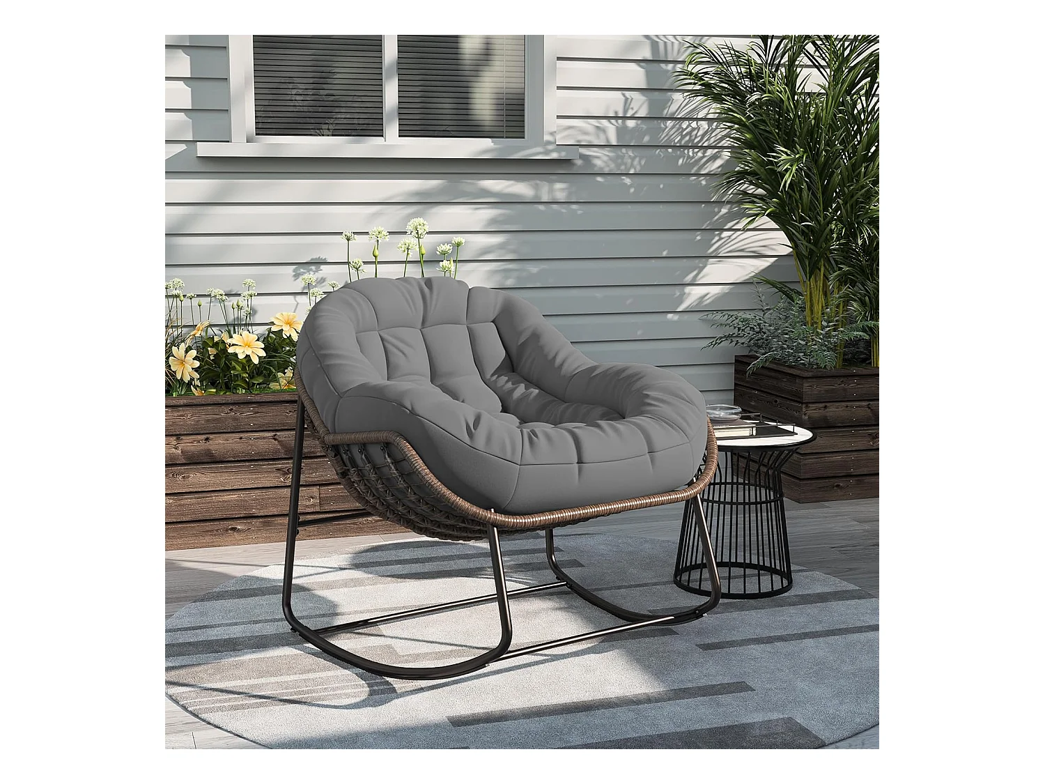 Schommelstoel - Oversized schommelstoel - met gestoffeerde zitting, grijs