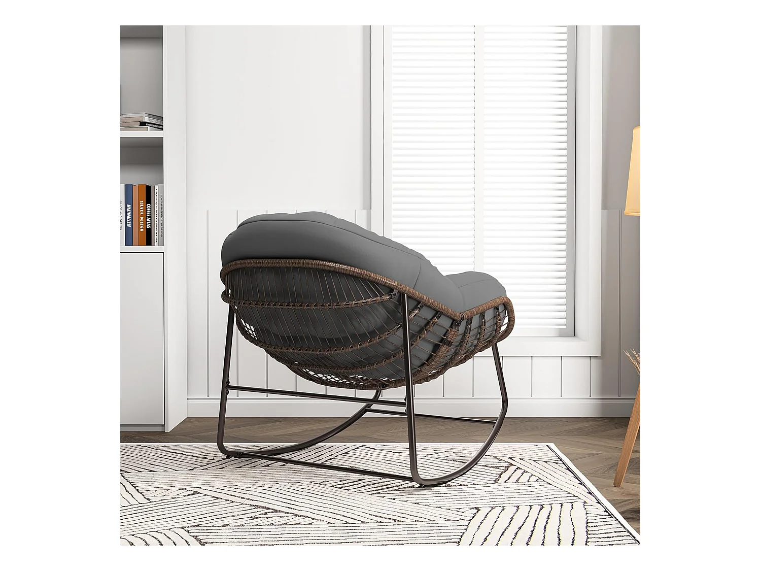 Schommelstoel - Oversized schommelstoel - met gestoffeerde zitting, grijs
