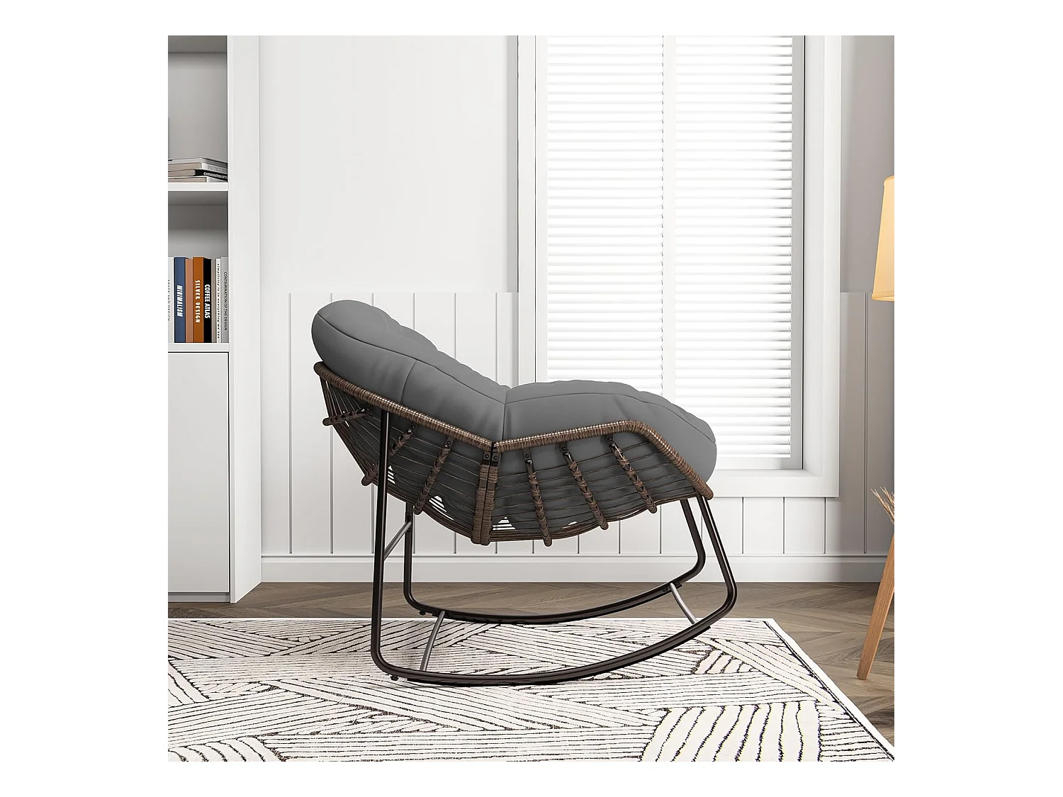 Schommelstoel - Oversized schommelstoel - met gestoffeerde zitting, grijs