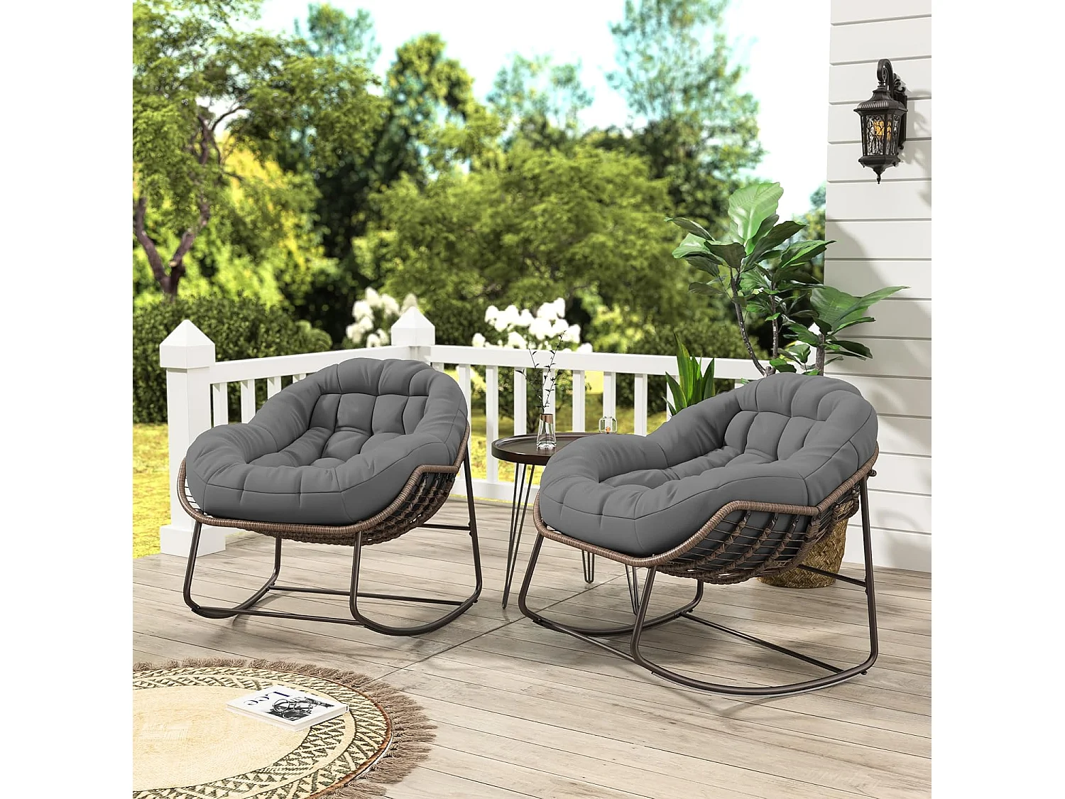 Fauteuil à Bascule - Chaise à Bascule Surdimensionnée - avec Assise Capitonnée, Gris