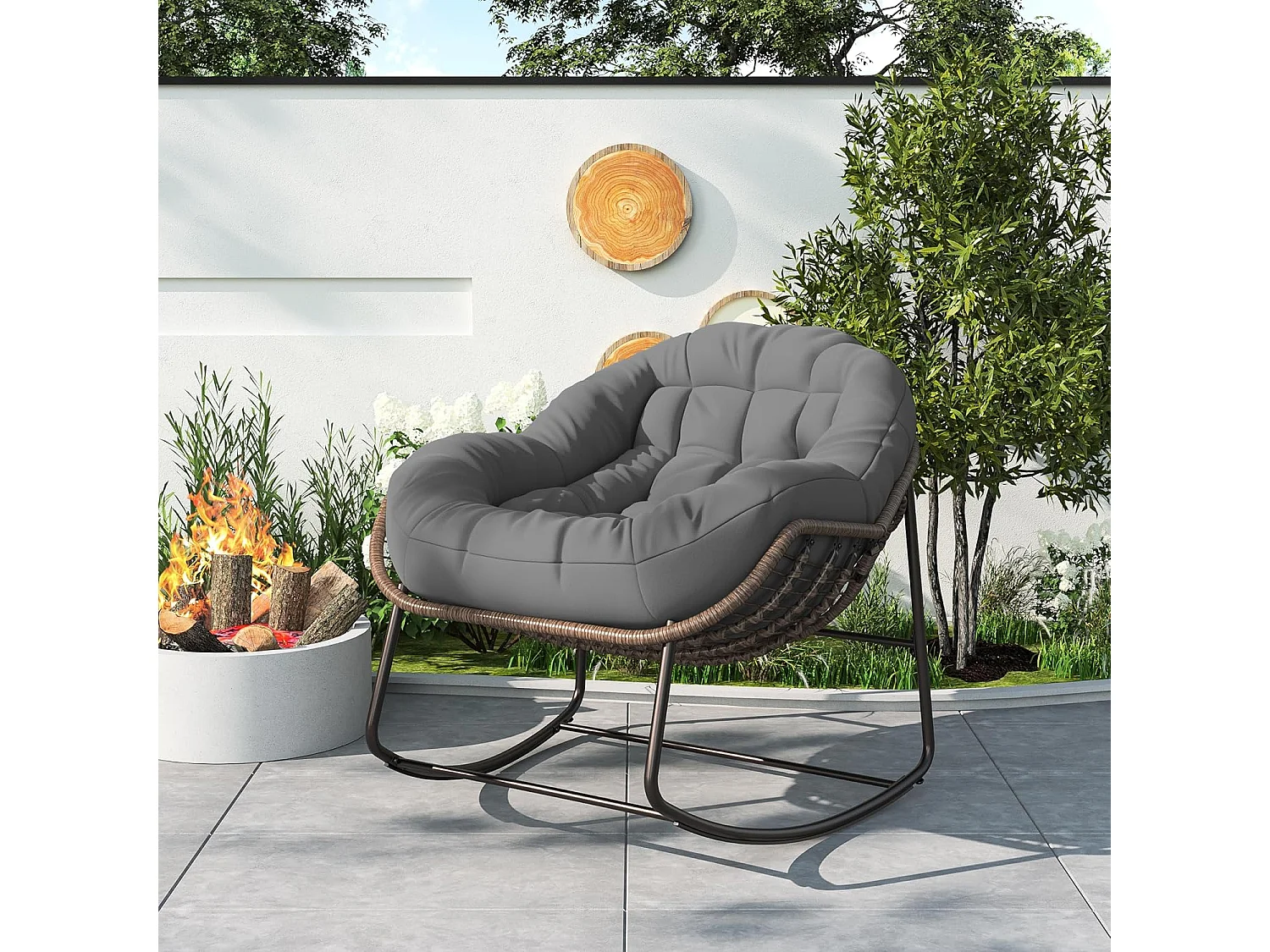 Fauteuil à Bascule - Chaise à Bascule Surdimensionnée - avec Assise Capitonnée, Gris