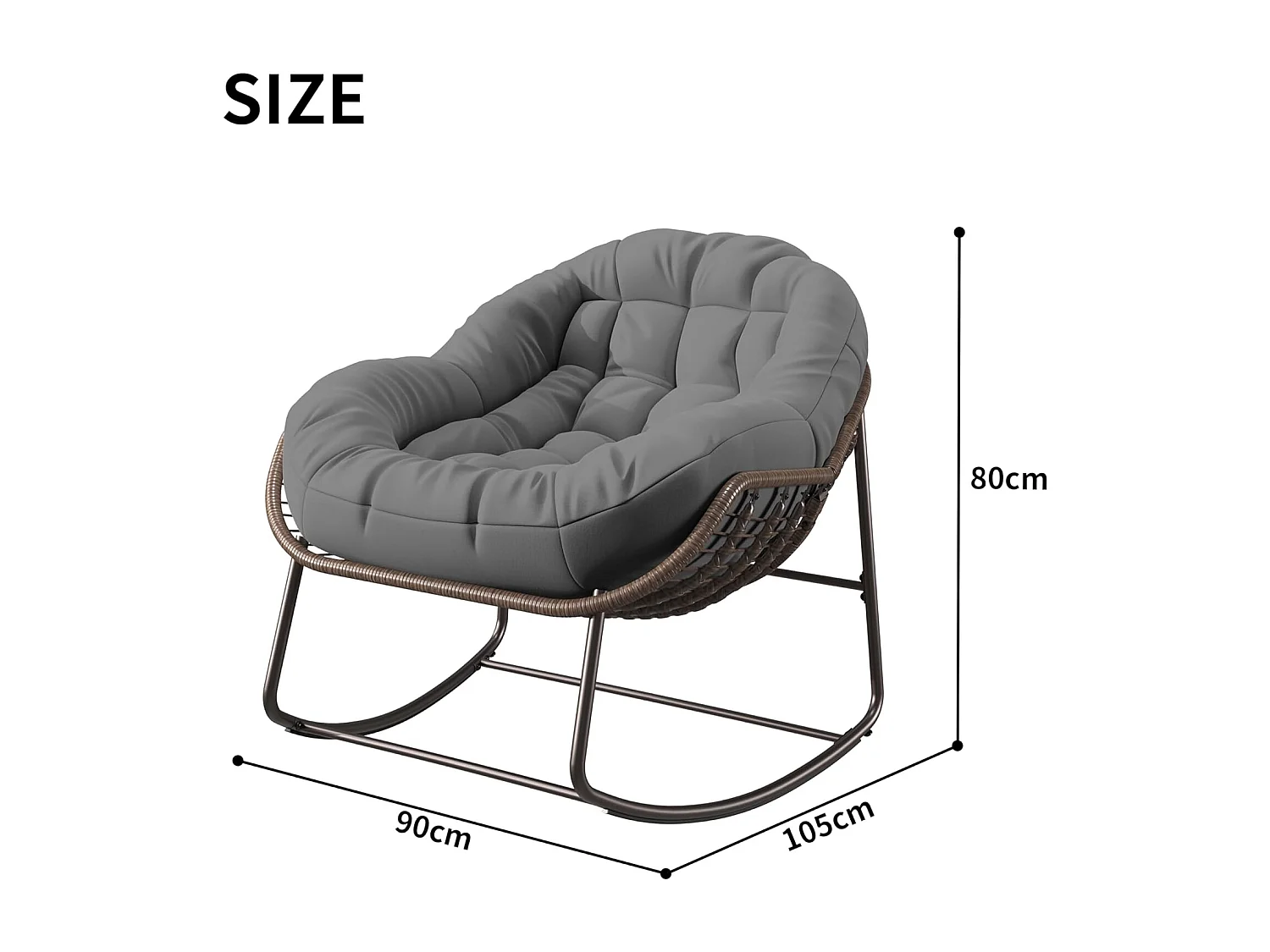 Fauteuil à Bascule - Chaise à Bascule Surdimensionnée - avec Assise Capitonnée, Gris