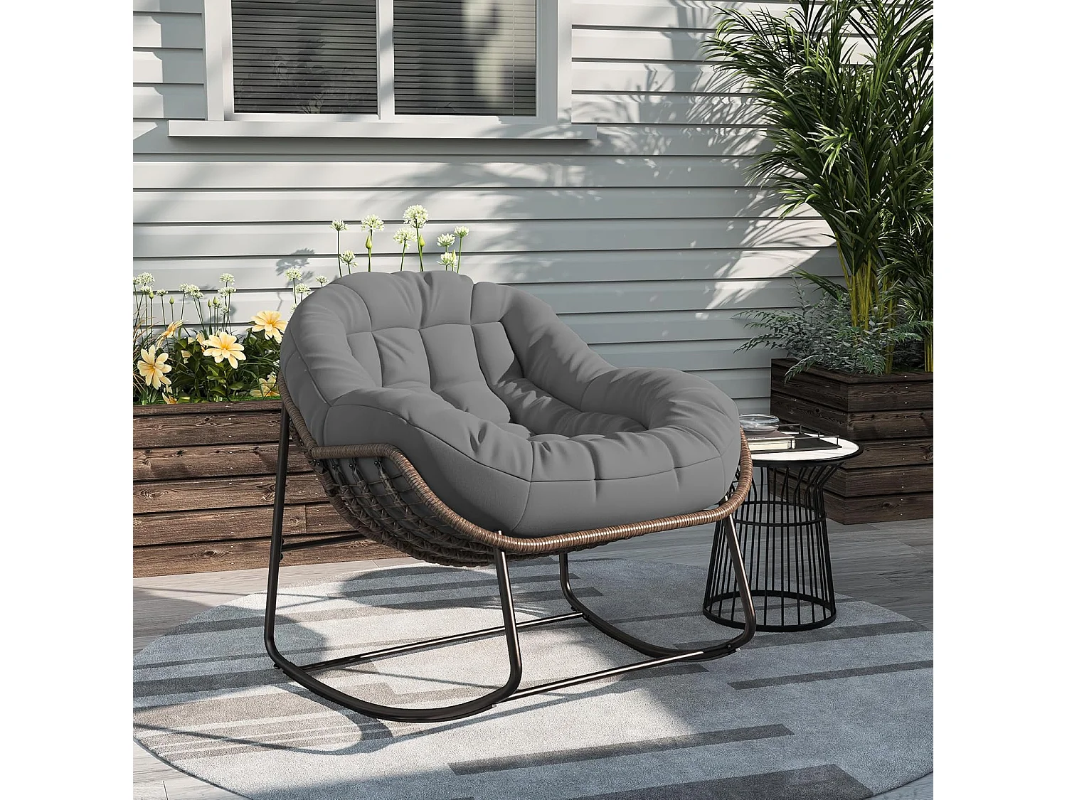 Fauteuil à Bascule - Chaise à Bascule Surdimensionnée - avec Assise Capitonnée, Gris