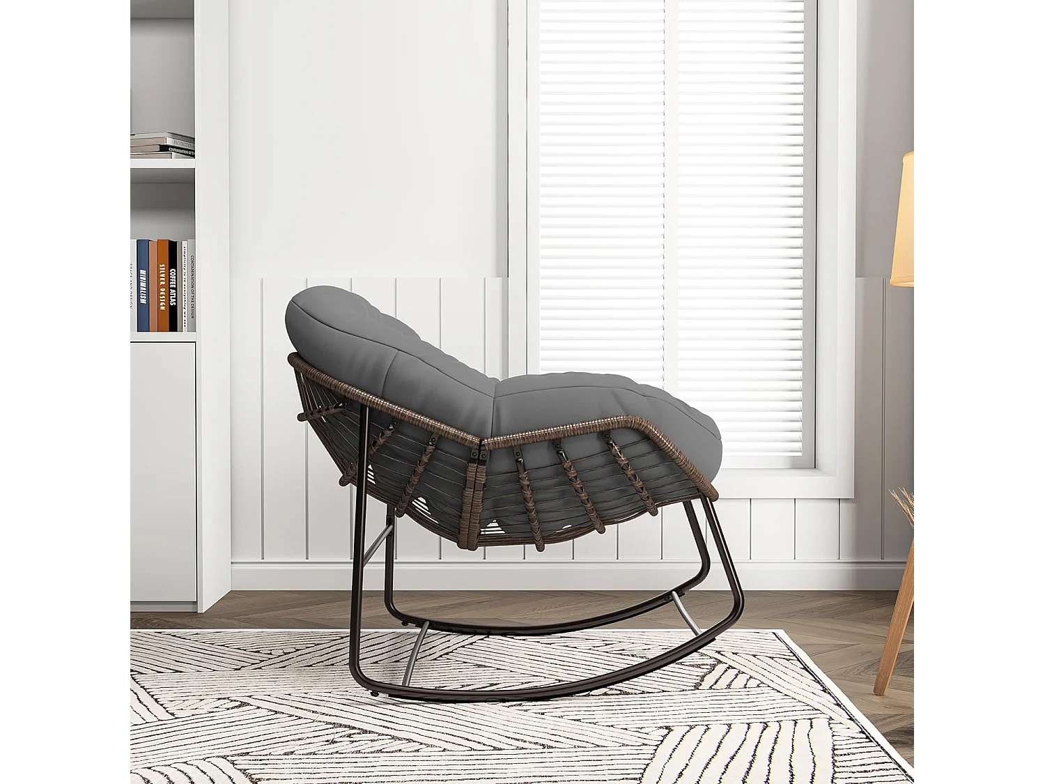 Fauteuil à Bascule - Chaise à Bascule Surdimensionnée - avec Assise Capitonnée, Gris