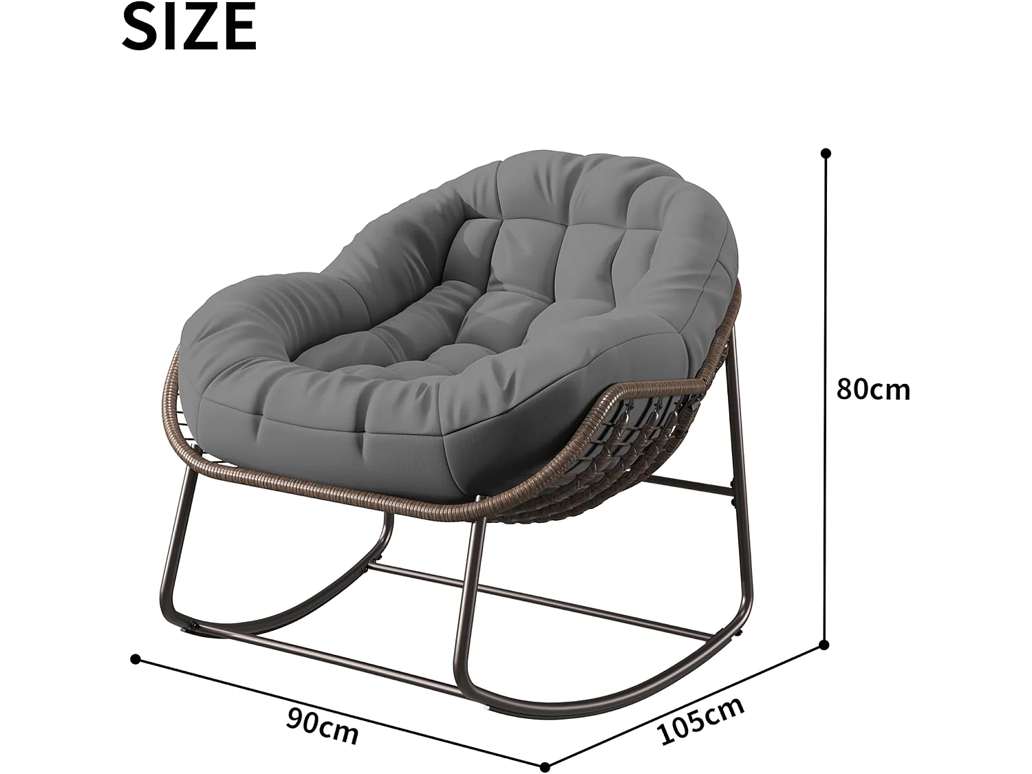 Schommelstoel - Oversized schommelstoel - met gestoffeerde zitting, grijs