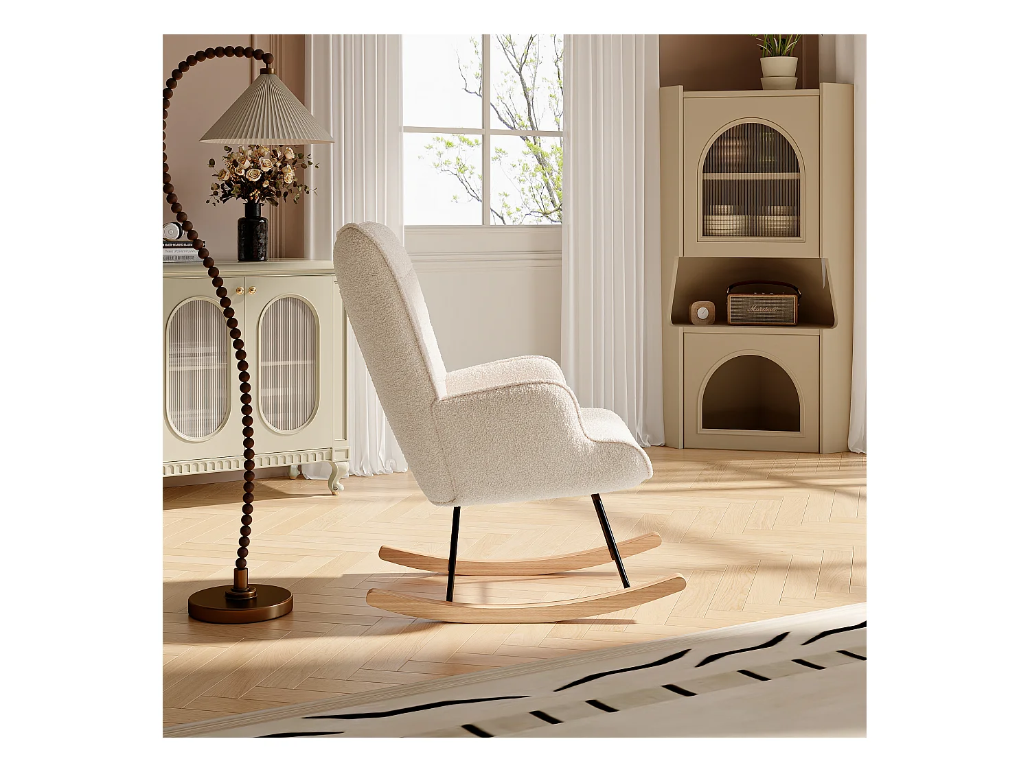 Fauteuil à Bascule Adulte - Chaise à Bascule d'extérieur Ergonomique - pour Salon - Beige