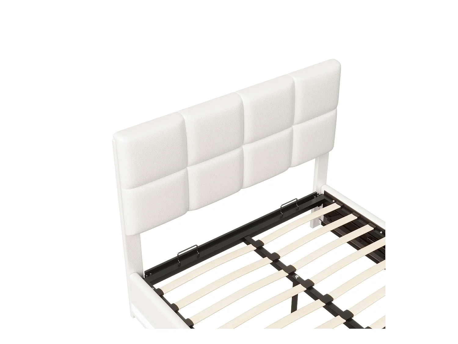 Lit coffre 140x190 cm, Lit doub LED capitonné relevable hydraulique avec sommier à lattes, Blanc